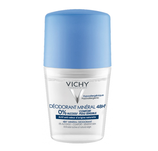 Vichy 48H Mineral Roll-On Deodorant 50ml with 0% alcohol for sensitive skin